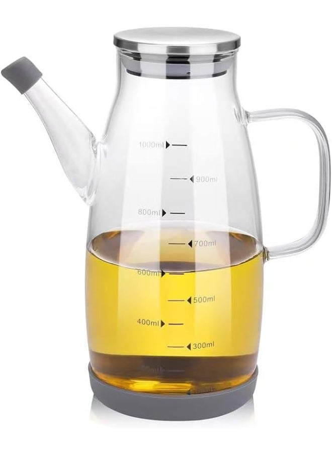 Orchid Glass Oil Kettle with Handle & Spout, Borosilicate Glass Oil Dispenser Bottle for Kitchen, Transparent Cooking Oil Vinegar Pourer, Easy-Pour Drip-Free Oil Pot (Transparent, 1000, Milliliters) - Image 1